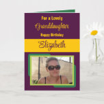 Granddaughter add name photo plum yellow birthday card<br><div class="desc">For a lovely granddaughter birthday card.
Personalize this Greetings Card with a photo and a name.
Designed in plum,  yellow and green.</div>