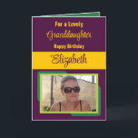 Granddaughter add name photo plum yellow birthday card<br><div class="desc">For a lovely granddaughter birthday card.
Personalize this Greetings Card with a photo and a name.
Designed in plum,  yellow and green.</div>