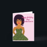Granddaughter African American Happy Birthday Card<br><div class="desc">This cute card features an African American woman in a green camouflage dress.  Send this cool card out to your granddaughter and let her know much you appreciate her.</div>