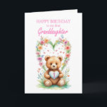 Granddaughter Age 1 Teddy Bear  Card<br><div class="desc">Send birthday wishes to your granddaughter on her first birthday in the cutest way possible with this lovely card. A teddy bear, in front of a bunch of colorful flowers, presents a heart showcasing the age of 1. Make their birthday unforgettable with this charming card. A 1st birthday card for...</div>