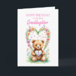 Granddaughter Age 1 Teddy Bear  Card<br><div class="desc">Send birthday wishes to your granddaughter on her first birthday in the cutest way possible with this lovely card. A teddy bear, in front of a bunch of colorful flowers, presents a heart showcasing the age of 1. Make their birthday unforgettable with this charming card. A 1st birthday card for...</div>
