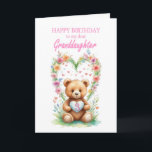 Granddaughter Age 3 Teddy Bear  Card<br><div class="desc">Send birthday wishes to your granddaughter on her third birthday in the cutest way possible with this lovely card. A teddy bear, in front of a bunch of colorful flowers, presents a heart showcasing the age of 3. Make their birthday unforgettable with this charming card. A 3rd birthday card for...</div>
