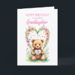 Granddaughter Age 3 Teddy Bear  Card<br><div class="desc">Send birthday wishes to your granddaughter on her third birthday in the cutest way possible with this lovely card. A teddy bear, in front of a bunch of colorful flowers, presents a heart showcasing the age of 3. Make their birthday unforgettable with this charming card. A 3rd birthday card for...</div>