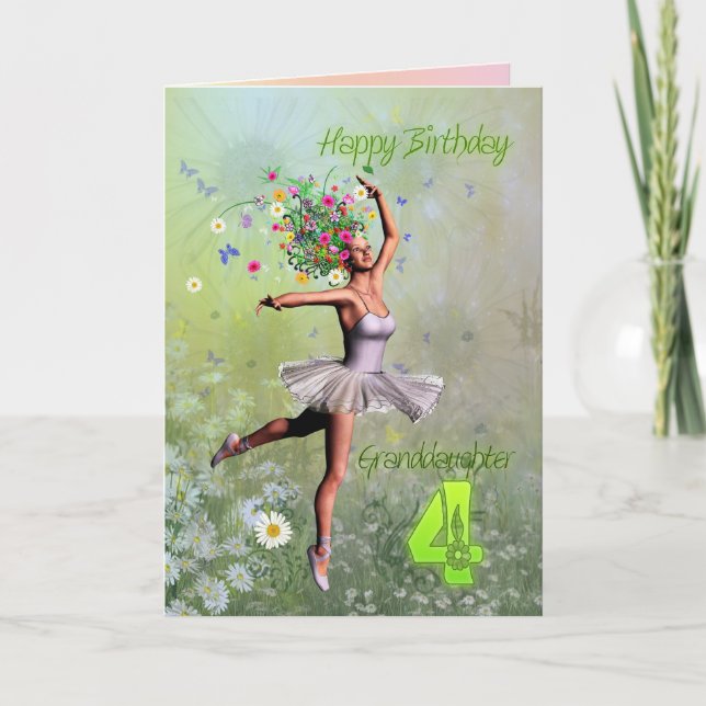 Granddaughter age 4, flower fairy birthday card (Front)