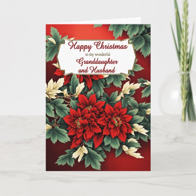 Granddaughter and Husband Christmas Poinsettias Holiday Card (Front)