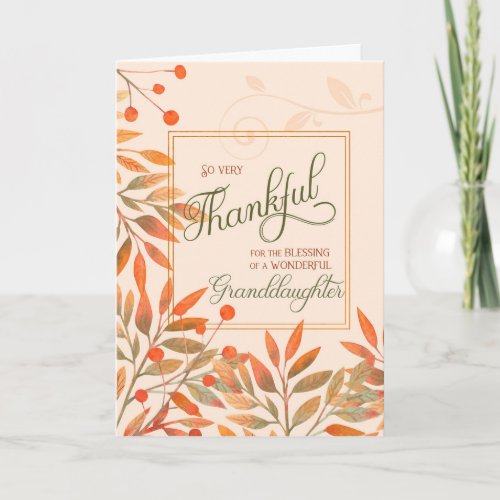 Granddaughter Autumn Harvest Leaves Thanksgiving Holiday Card