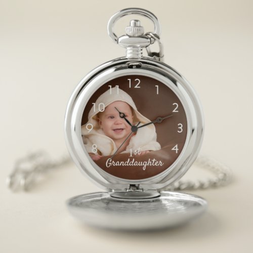 Granddaughter baby photo text grandfather pocket watch