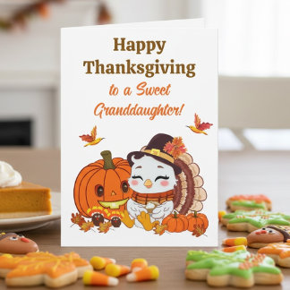 Granddaughter Baby Turkey & Pumpkin Thanksgiving Card