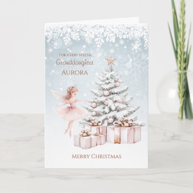 Granddaughter Ballerina Christmas Tree Snowflakes  Card (Front)
