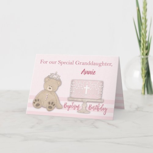 Granddaughter Baptism Birthday Custom Name Pink Card