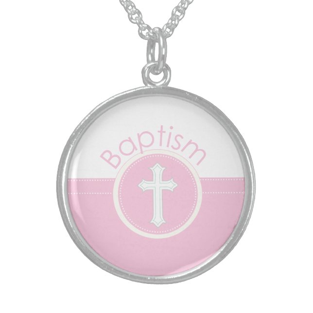 Granddaughter Baptism Congratulations Pink Child o Sterling Silver Necklace (Front)