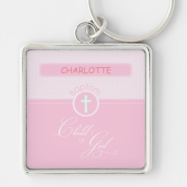 Granddaughter Baptism, Custom Name, Pink Child o Keychain (Front)