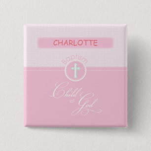 Granddaughter Baptism, Custom Name, Pink Child o Pinback Button