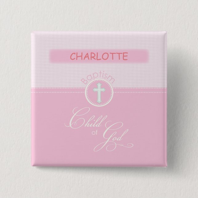 Granddaughter Baptism, Custom Name, Pink Child o Pinback Button (Front)