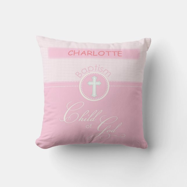 Granddaughter Baptism, Custom Name, Pink Child o Throw Pillow (Front)