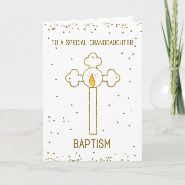Granddaughter Baptism Gold Cross Card (Front)