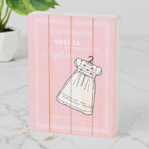 Granddaughter, Baptism Gown on Pink Personalized Wooden Box Sign