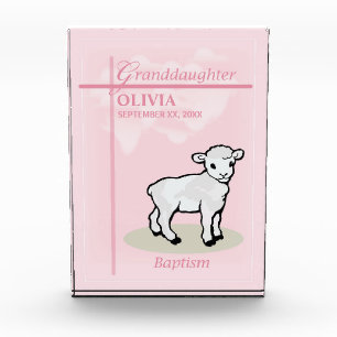 Granddaughter Baptism Pink Girl Lamb Name and Date Acrylic Award