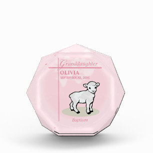 Granddaughter Baptism Pink Girl Lamb Name and Date Acrylic Award