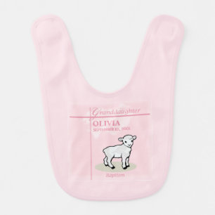 Granddaughter Baptism Pink Girl Lamb Name and Date Baby Bib