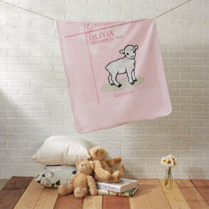 Granddaughter Baptism Pink Girl Lamb Name and Date Baby Blanket