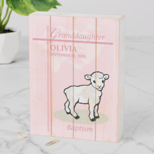 Granddaughter Baptism Pink Girl Lamb Name and Date Wooden Box Sign