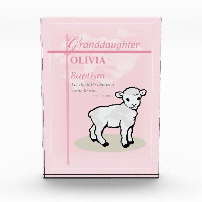 Granddaughter Baptism Pink Lamb Personalized Acrylic Award (Front)