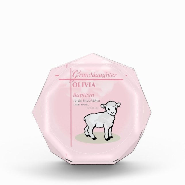 Granddaughter Baptism Pink Lamb Personalized Acrylic Award (Front)