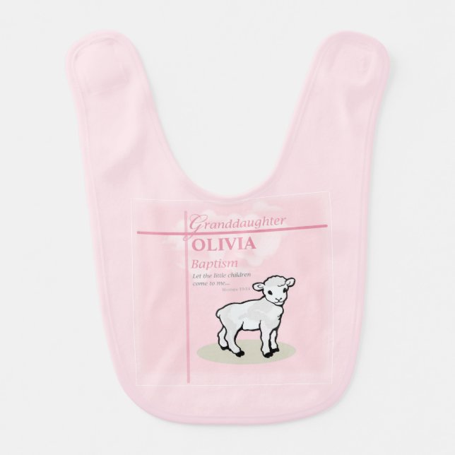 Granddaughter Baptism Pink Lamb Personalized Baby Bib (Front)