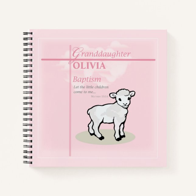 Granddaughter Baptism Pink Lamb Personalized Notebook (Front)