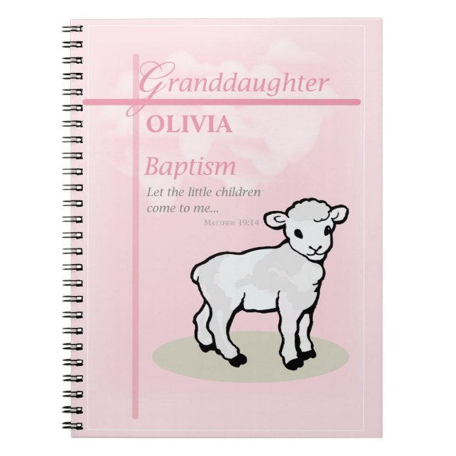 Granddaughter Baptism Pink Lamb Personalized Notebook (Front)