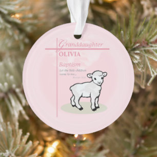 Granddaughter Baptism Pink Lamb Personalized Ornament