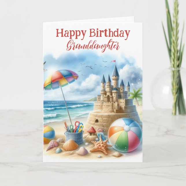 Granddaughter Beach Birthday Folded Greeting Card (Front)
