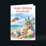 Granddaughter Beach Birthday Folded Greeting Card<br><div class="desc">This birthday card was created for girls that like the beach.  The  image features a digital watercolor of the beach,  with sandcastle,  beach ball and seashell.  Personalize the greeting to make this card extra special. (Ai art created by Susang6)</div>