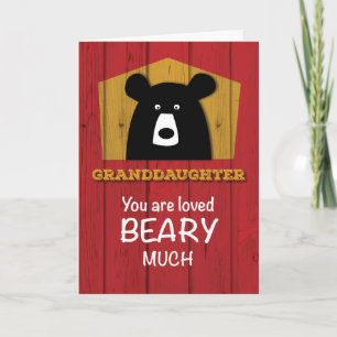 Granddaughter Bear Valentine Wishes on Red Wood Gr Holiday Card
