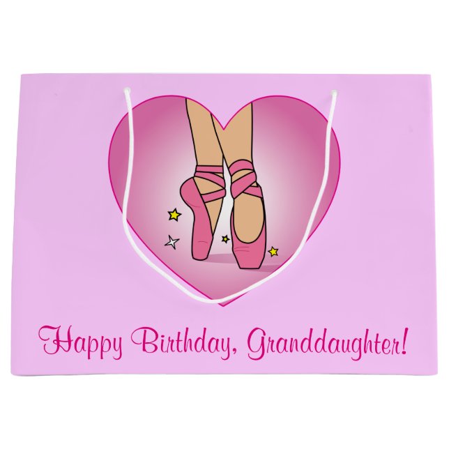 Granddaughter Birthday Ballet Slippers in Heart Large Gift Bag (Front)