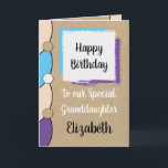 Granddaughter birthday blue white rustic card<br><div class="desc">Personalize this Happy Birthday Card for a special Granddaughter
Designed in purple,  blue and black.
Add a name and your message.
Happy Birthday
With Love
*Kraft graphic rustic effect background.
*Real Kraft card is not used</div>