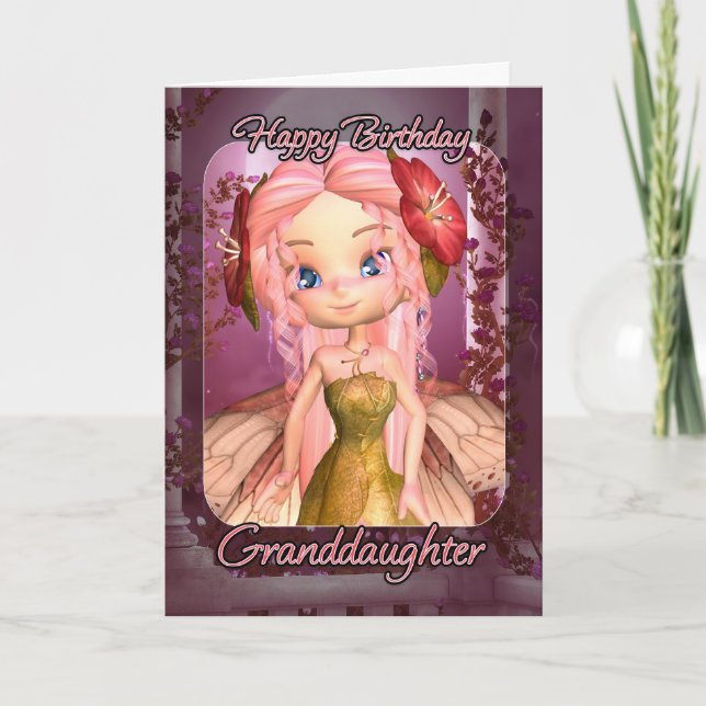 Granddaughter Birthday Card - Cute Pink Fairy (Front)