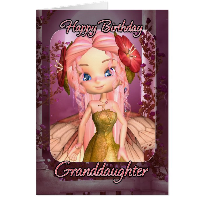 Granddaughter Birthday Card   Cute Pink Fairy