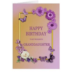 Granddaughter Birthday Flowers and Butterflies Cards