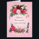 Granddaughter Birthday Gorgeous Roses<br><div class="desc">This birthday card for a granddaughter has beautiful roses in full bloom. The pink background has pale pink roses showing through. A gorgeous,  traditional birthday card that will give real joy.</div>