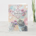 Granddaughter Birthday Kitty and Flowers Collage  Card<br><div class="desc">Birthday card for granddaughter with a sweet little kitten smelling a bouquet of flowers,  surrounded by a collage of other floral elements and watercolor and white inky marks.</div>
