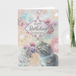 Granddaughter Birthday Kitty and Flowers Collage Card