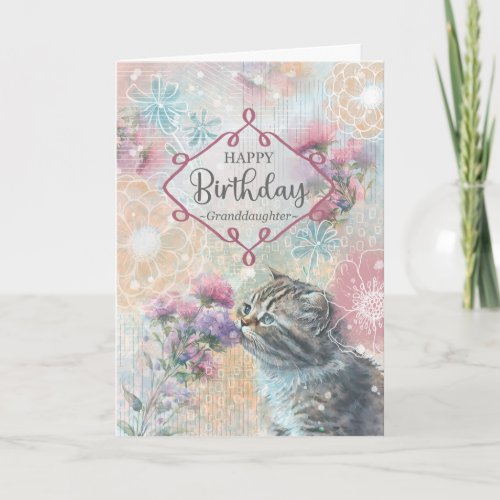 Granddaughter Birthday Kitty and Flowers Collage  Card