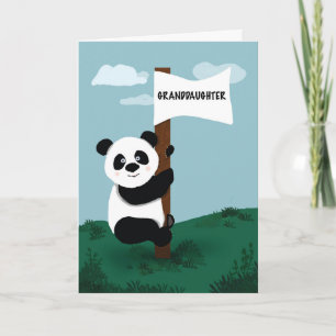 Granddaughter Birthday Panda Climbing Flag Pole Card