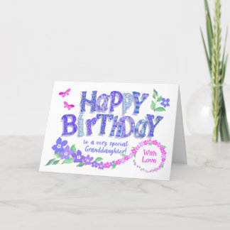 Granddaughter Birthday Pink and Blue Periwinkles  Holiday Card