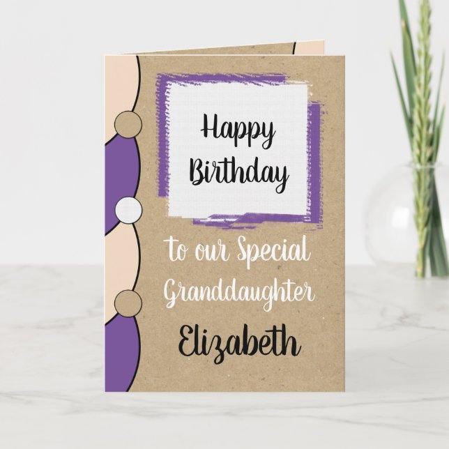 Granddaughter birthday purple white rustic card (Front)