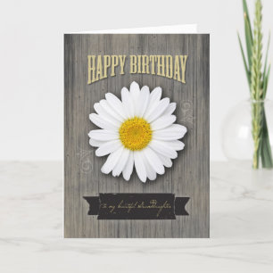 Granddaughter Birthday, Rustic Wood & Daisy Design Card
