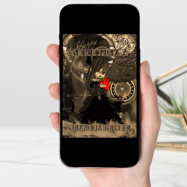 Granddaughter Birthday Steampunk Moonies Cutie Pie Card (Front Digital)