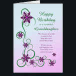 Granddaughter Birthday with Scrolls and Flowers  Cards<br><div class="desc">An elegant and beautiful birthday card. A perfect card to give to your granddaughter. Purple flowers and glittery scrolls make a very special birthday card.</div>